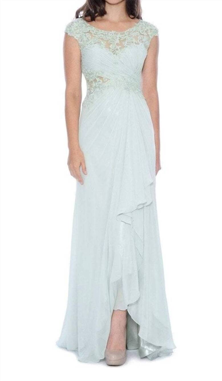 NEW DECODE 1.8 chiffon fitted gown with illusion neckline in sage